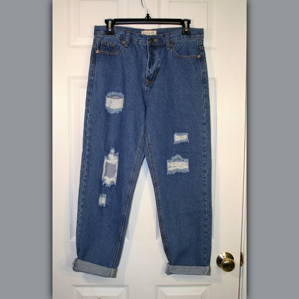 Anthropologie High Waist Distressed Mom Jeans
